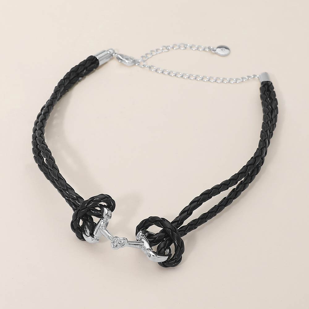 Madeline Love Black, Rhodium Metal Link Accent Braided Cord Choker Necklace - Necklaces