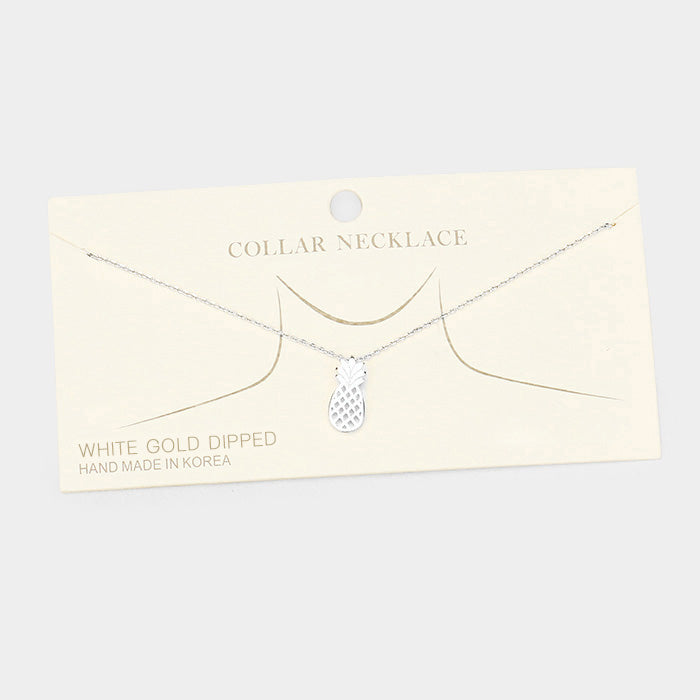 Madeline Love Rhodium White Gold Dipped Metal Pineapple Pendant Collar Necklace - Necklaces