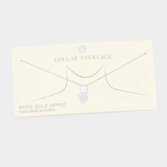 Madeline Love Rhodium White Gold Dipped Metal Pineapple Pendant Collar Necklace - Necklaces