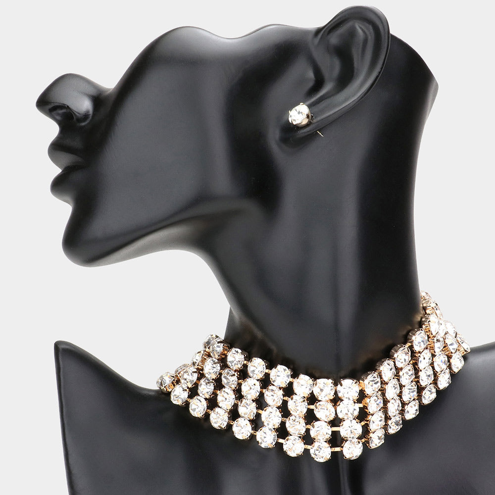 Madeline Love Gold Crystal Rhinestone Accented Choker Necklace