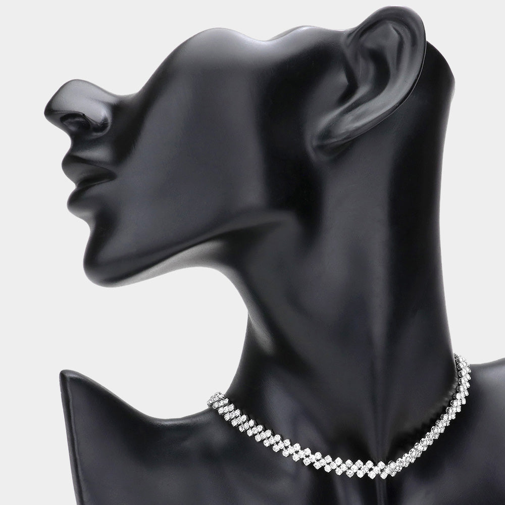 Madeline Love Rhodium Round Rhinestone Pave Evening Choker Necklace - Necklaces