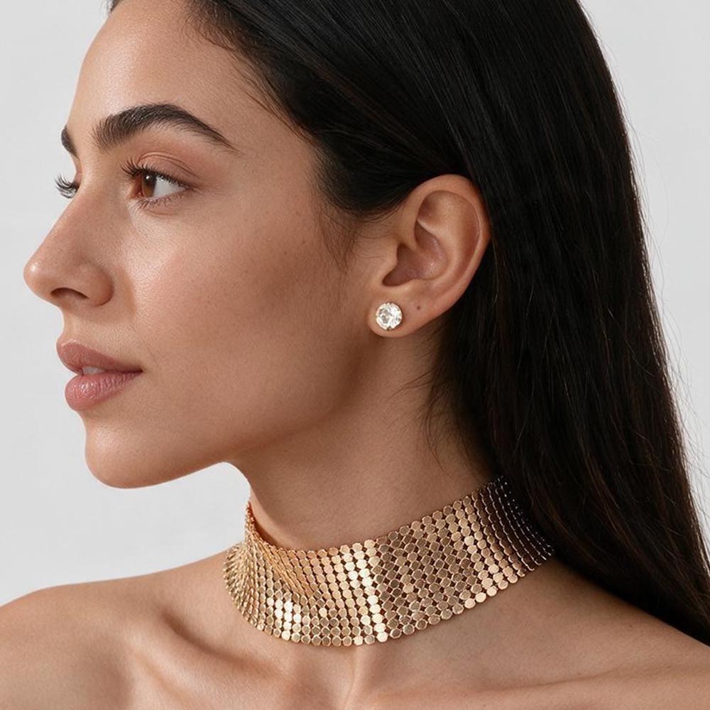 Madeline Love Gold Wide Metal Mesh Choker Necklace