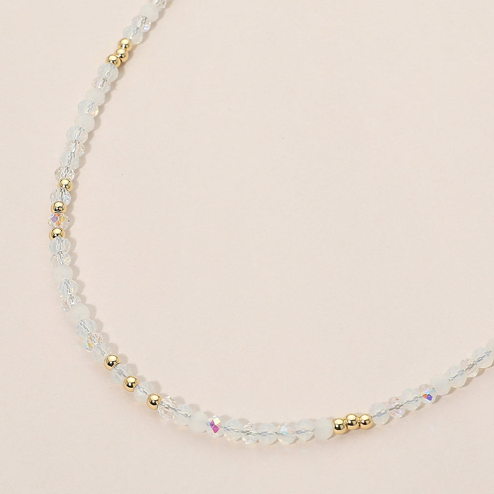 Madeline Love Gold, White Faceted Beaded Choker Necklace
