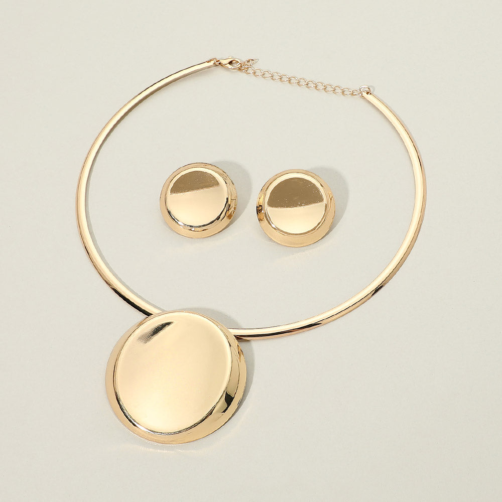 Madeline Love Gold Metal Round Pendant Statement Choker Necklace