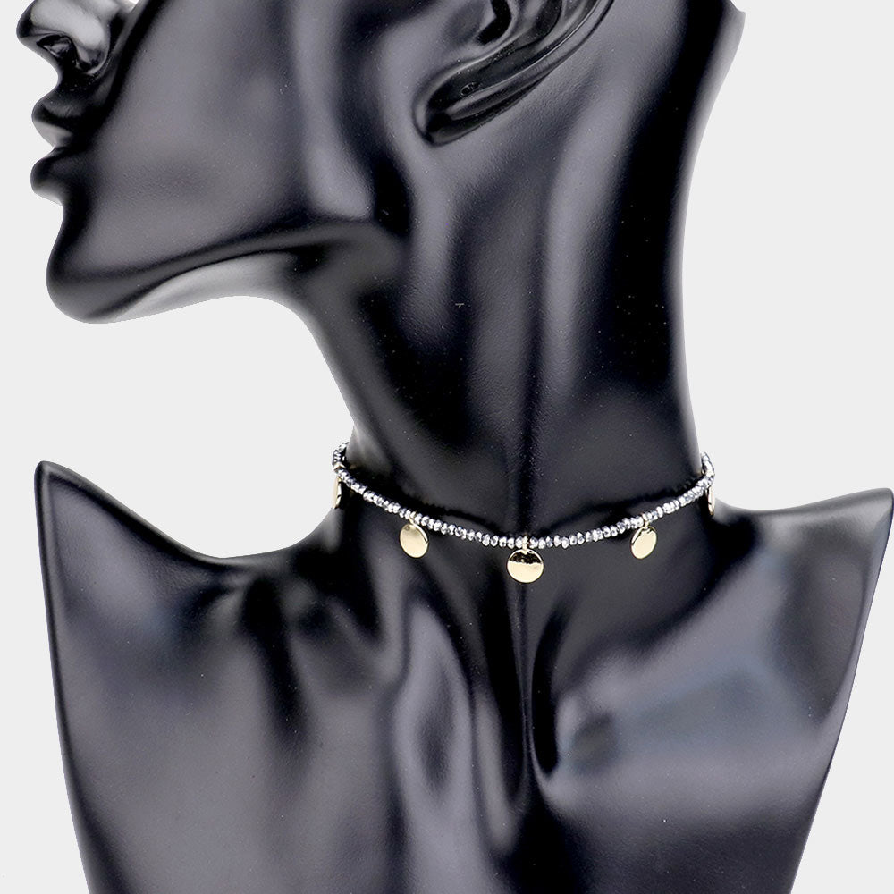 Madeline Love Gold, Hematite Seed Bead Round Metal Choker Necklace