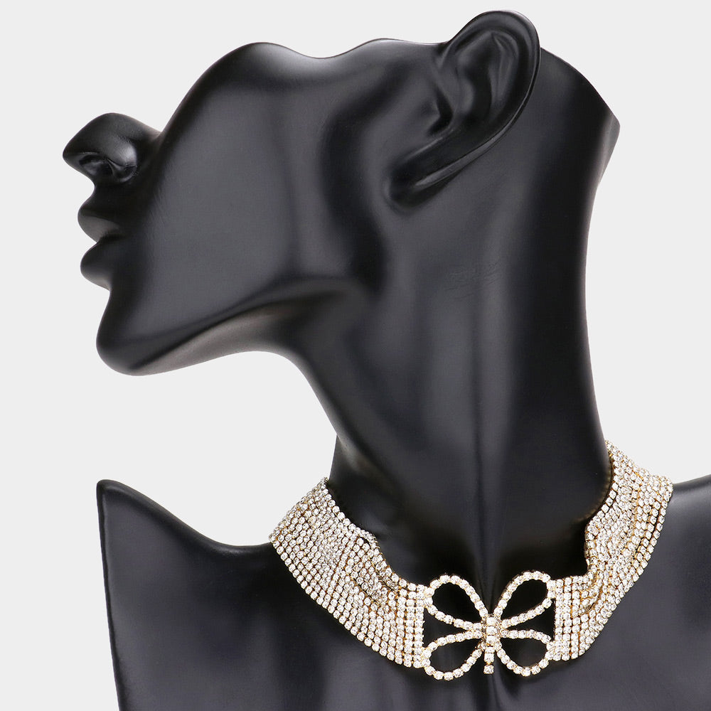 Madeline Love Gold Butterfly Accented Rhinestone Choker Evening Necklace