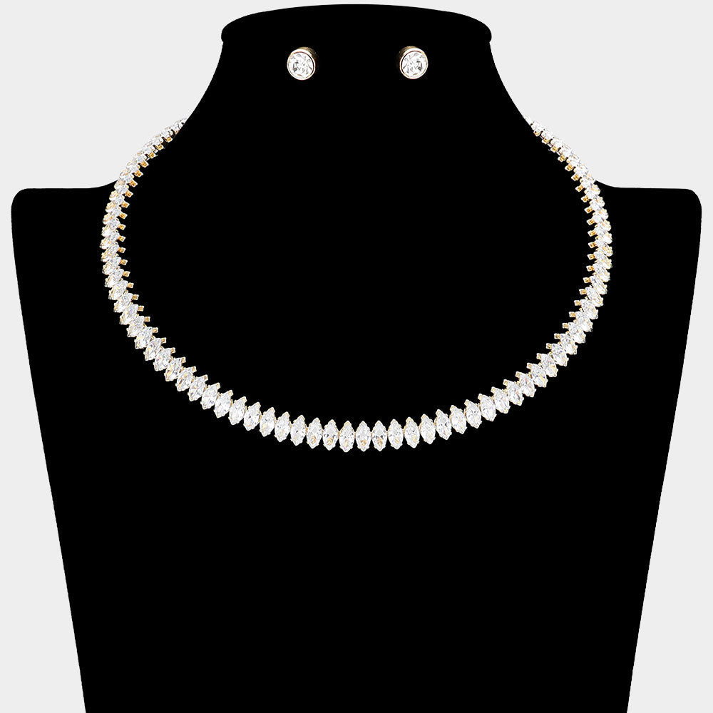 Madeline Love Gold Marquise Stone Cluster Evening Choker Necklace - Necklaces