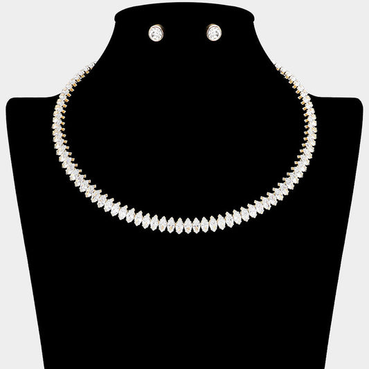 Madeline Love Gold Marquise Stone Cluster Evening Choker Necklace - Necklaces
