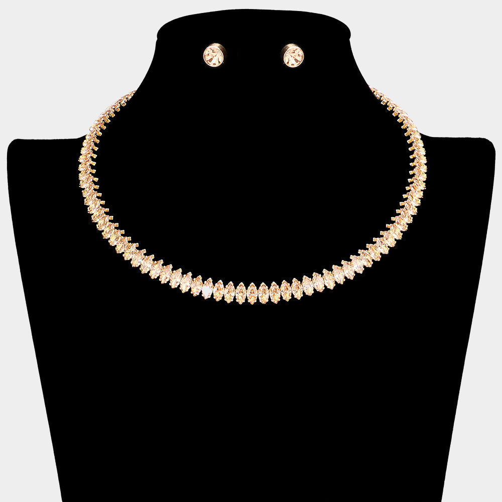 Madeline Love Gold, Peach Marquise Stone Cluster Evening Choker Necklace - Necklaces