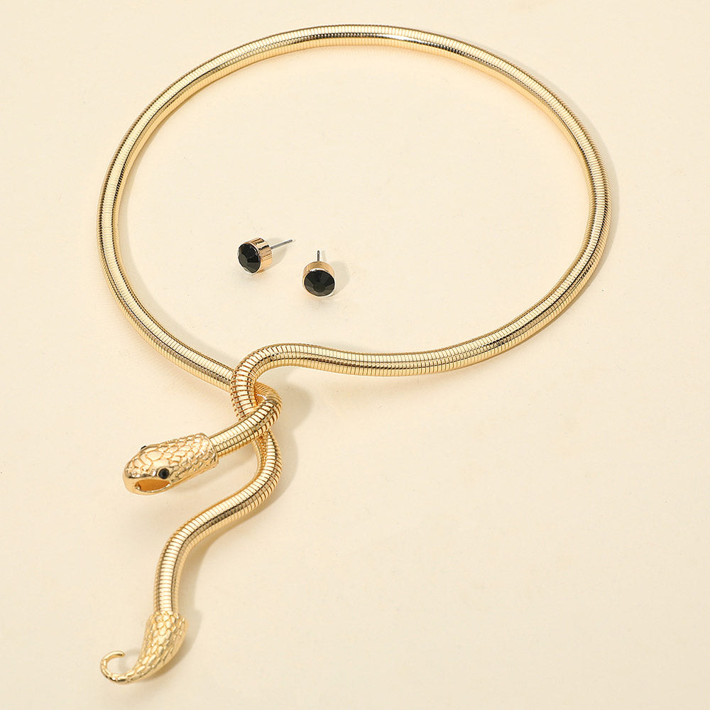 Madeline Love Black, Gold Snake Drop Choker Necklace - Necklaces