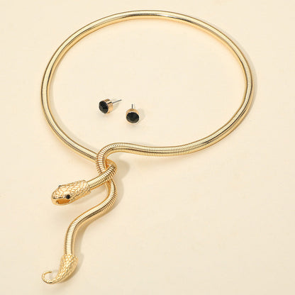 Madeline Love Black, Gold Snake Drop Choker Necklace - Necklaces