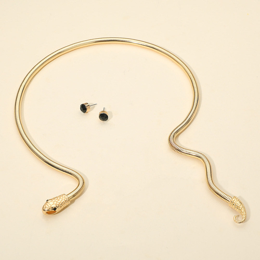 Madeline Love Black, Gold Snake Drop Choker Necklace - Necklaces - desc