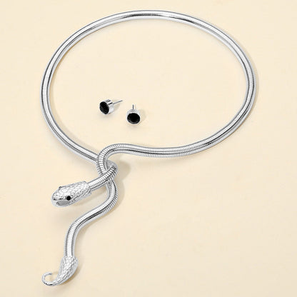 Madeline Love Black, Rhodium Snake Drop Choker Necklace - Necklaces
