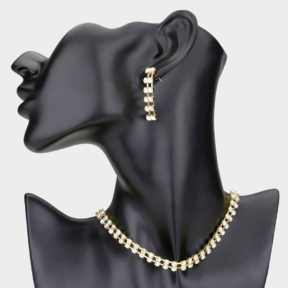 Madeline Love Gold 2-Row rhinestone choker necklace - Necklaces