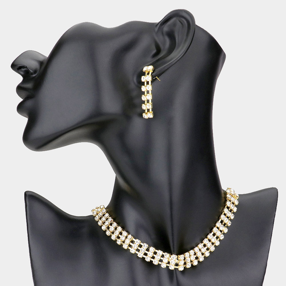 Madeline Love Gold Crystal rhinestone choker evening necklace