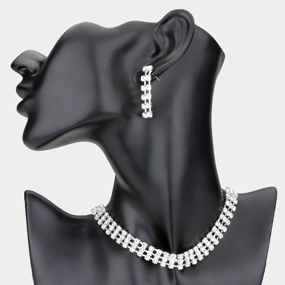 Madeline Love Silver Crystal rhinestone choker evening necklace