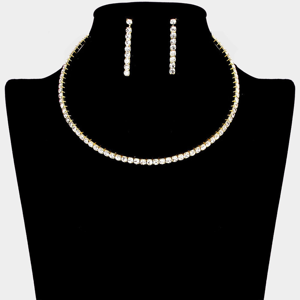 Madeline Love Gold Rhinestone Evening Choker Necklace - Necklaces