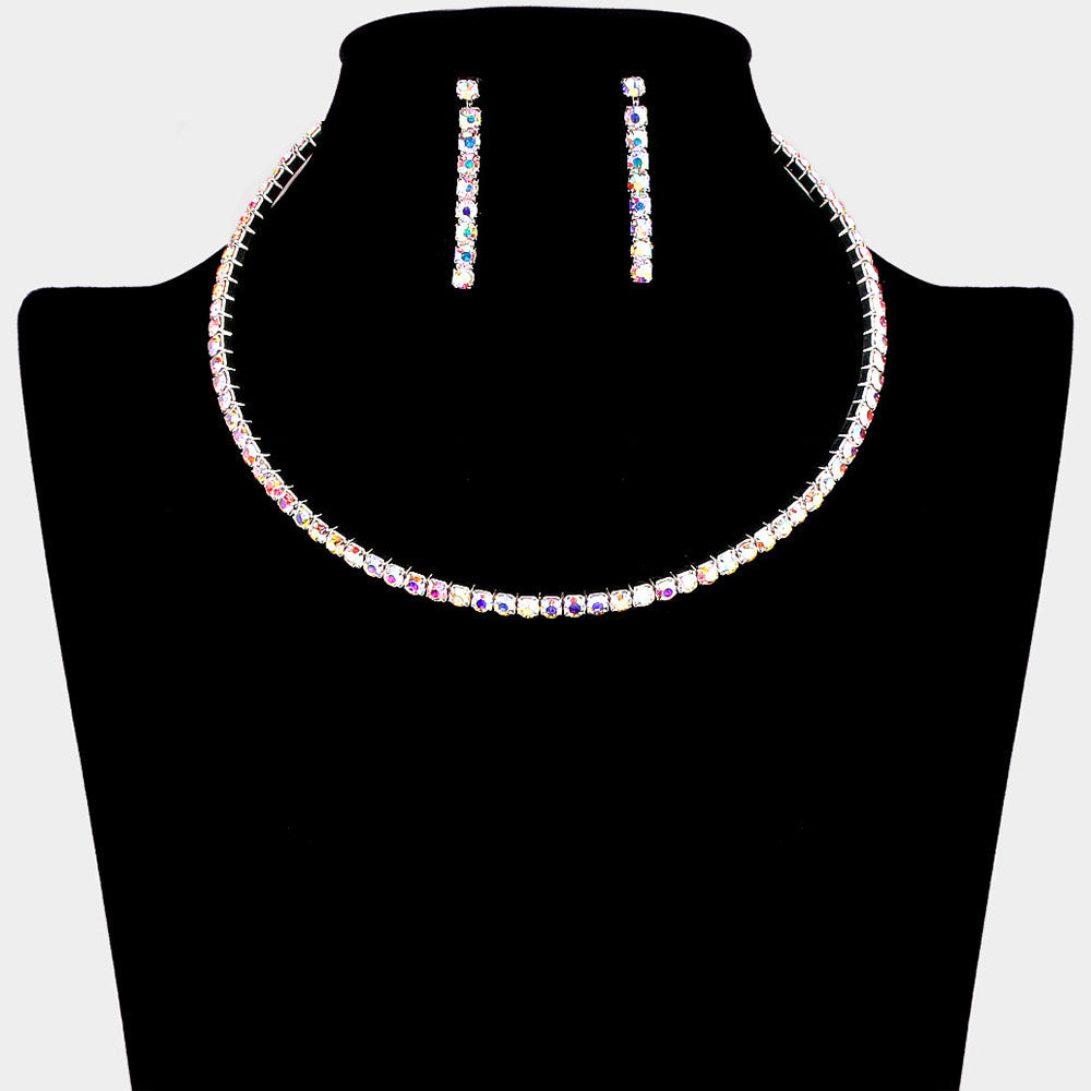 Madeline Love AB, Silver Rhinestone Evening Choker Necklace - Necklaces