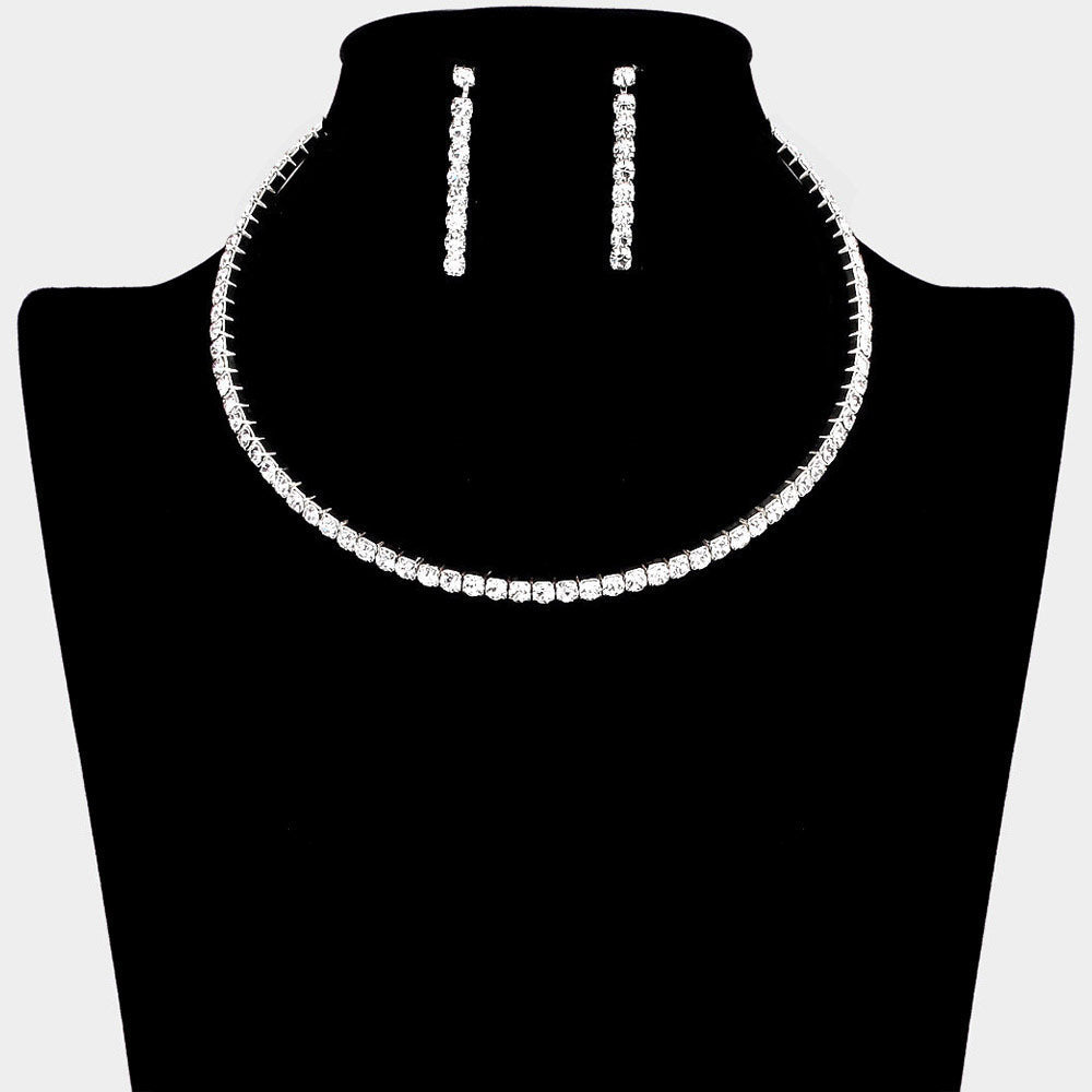 Madeline Love Silver Rhinestone Evening Choker Necklace - Necklaces