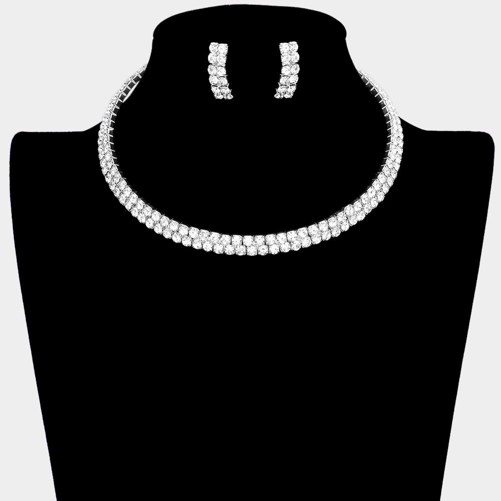 Madeline Love Silver 2-Row crystal Rhinestone Banded Open Choker Necklace - Necklaces