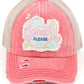 CORAL-C.C Distressed Beach Please Patch Ponycap is perfect for any sunny getaway. Made with distressed fabric and adorned with a trendy patch, this ponycap adds a stylish touch to your beach look. Protect your face from the sun while staying fashionable.