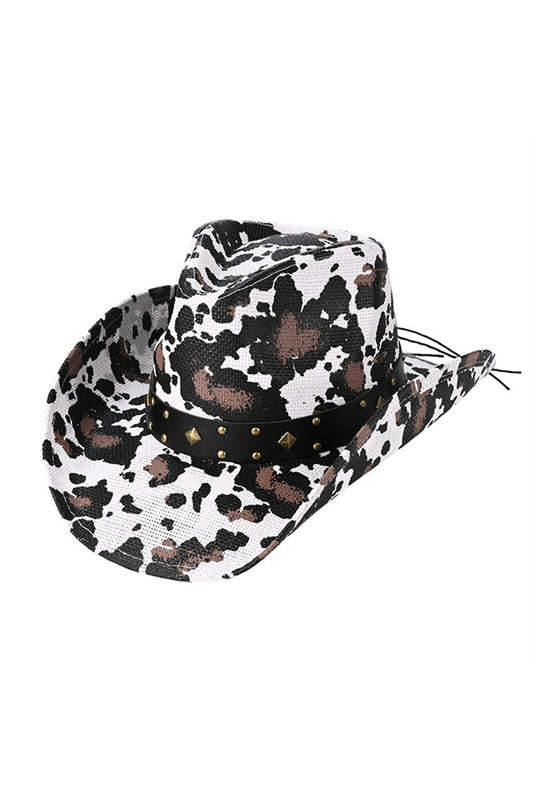 Cowprint C.C Cow Print Cowboy Hat is perfect for adding a touch of country charm to any outfit. Made with quality materials, it features a unique cow print design that is sure to stand out. Stay stylish while protecting your face from the sun with this must-have accessory.