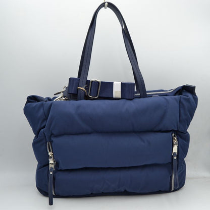 Padded Puffer Tote Bag with Front Zipper Pockets and Removable Strap - Navy blue - Tote Bag