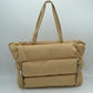 Padded Puffer Tote Bag with Front Zipper Pockets and Removable Strap - Taupe - Tote Bag