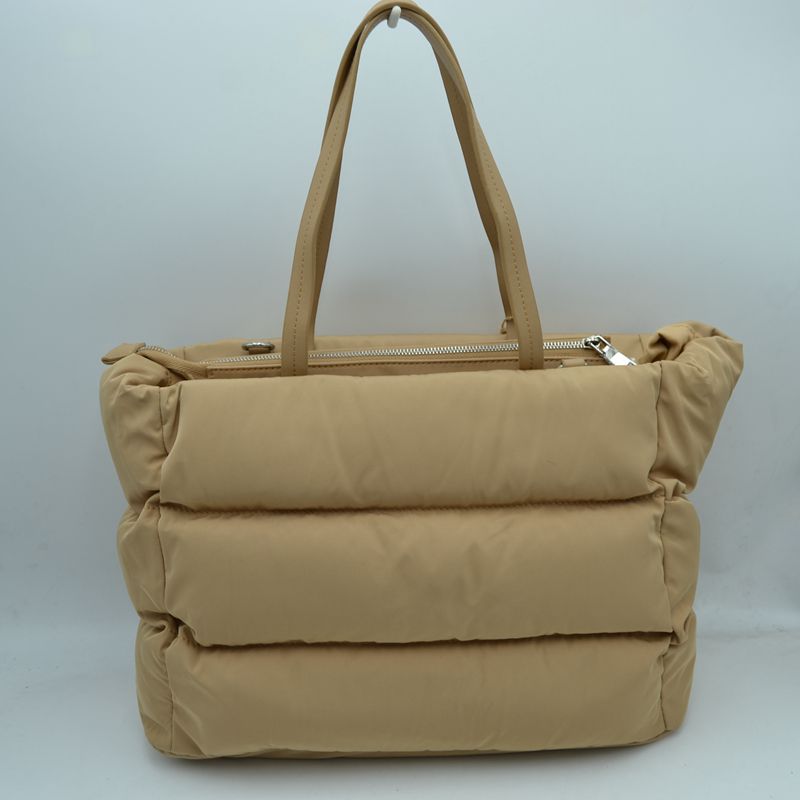 Padded Puffer Tote Bag with Front Zipper Pockets and Removable Strap - Tote Bag