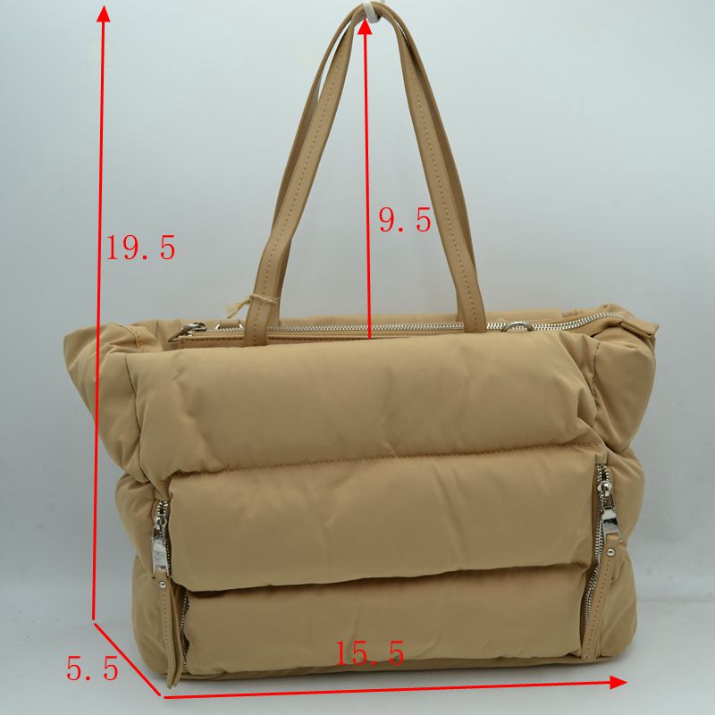 Padded Puffer Tote Bag with Front Zipper Pockets and Removable Strap - Tote Bag