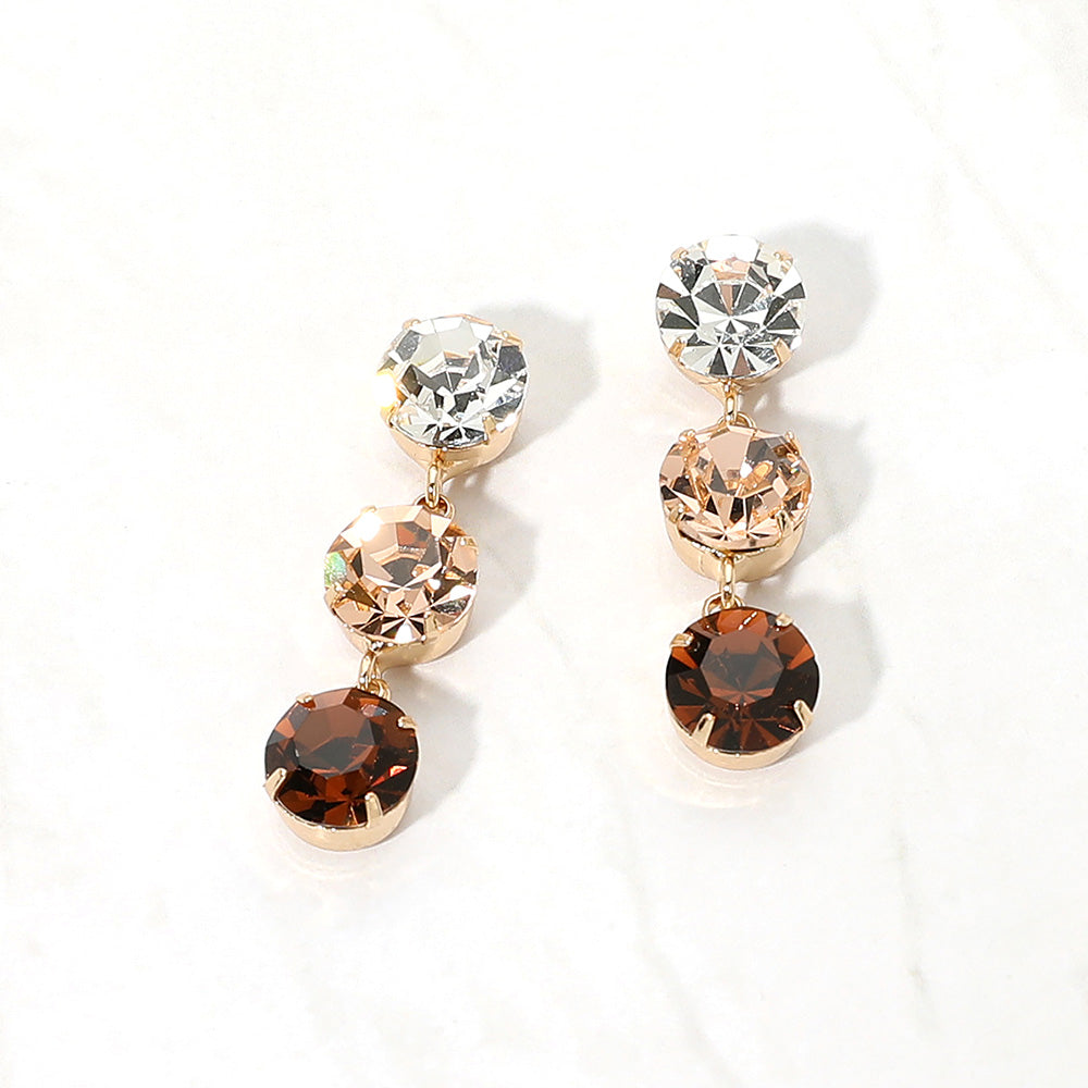Madeline Love Gold, Lt Col Topaz Gold Dipped Triple Swarovski Crystal Link Drop Earrings