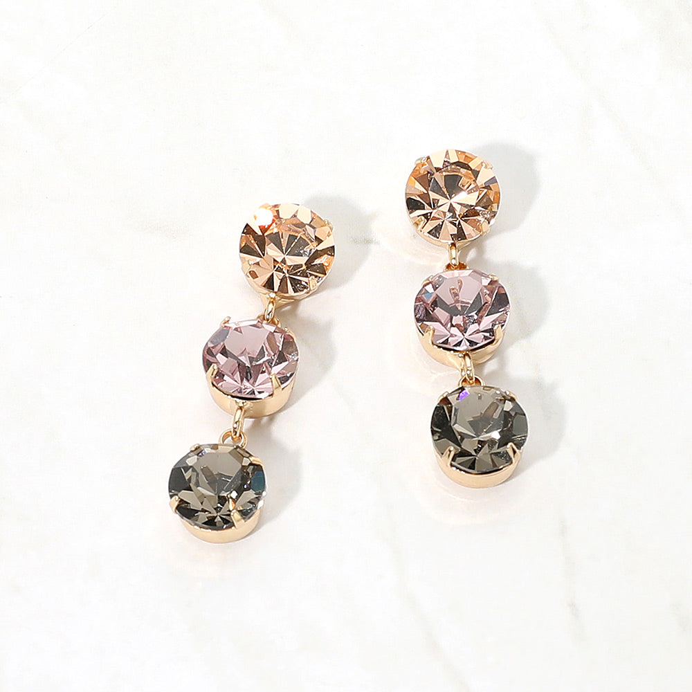 Madeline Love Gold, Light, Pink Gold Dipped Triple Swarovski Crystal Link Drop Earrings
