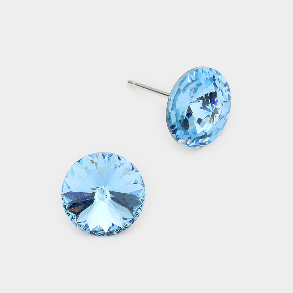 Madeline Love Aqua 10mm Round Crystal Stud Earrings