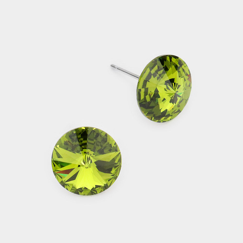 Madeline Love Olive Green 10mm Round Crystal Stud Earrings