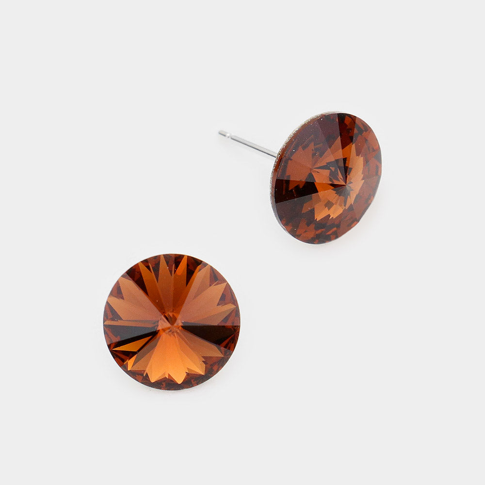 Madeline Love Smoked Topaz 10mm Round Crystal Stud Earrings