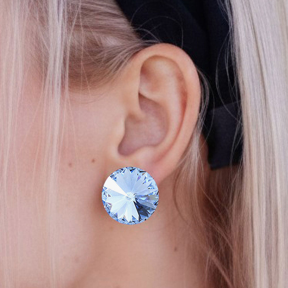 Madeline Love Light Blue 15mm Genuine Crystal Stud Earrings