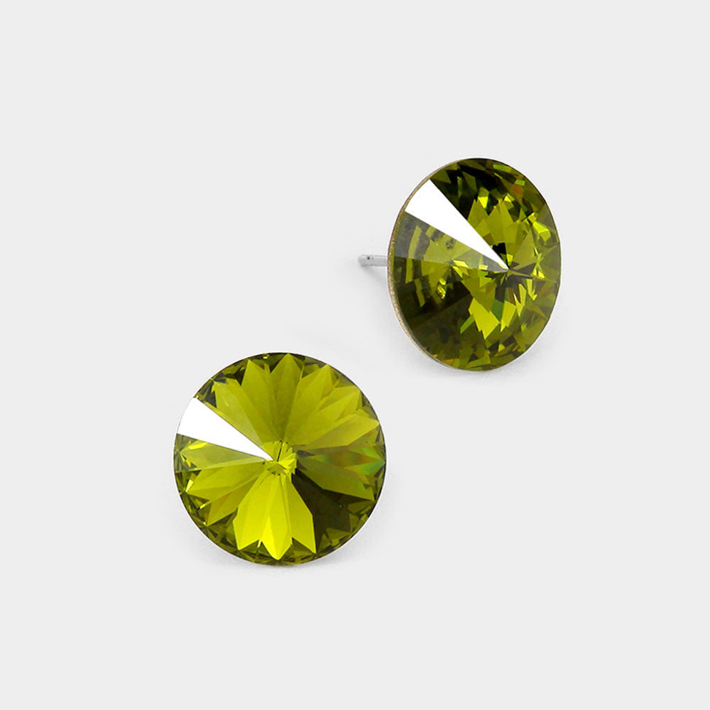 Madeline Love Olive Green 15mm Genuine Crystal Stud Earrings