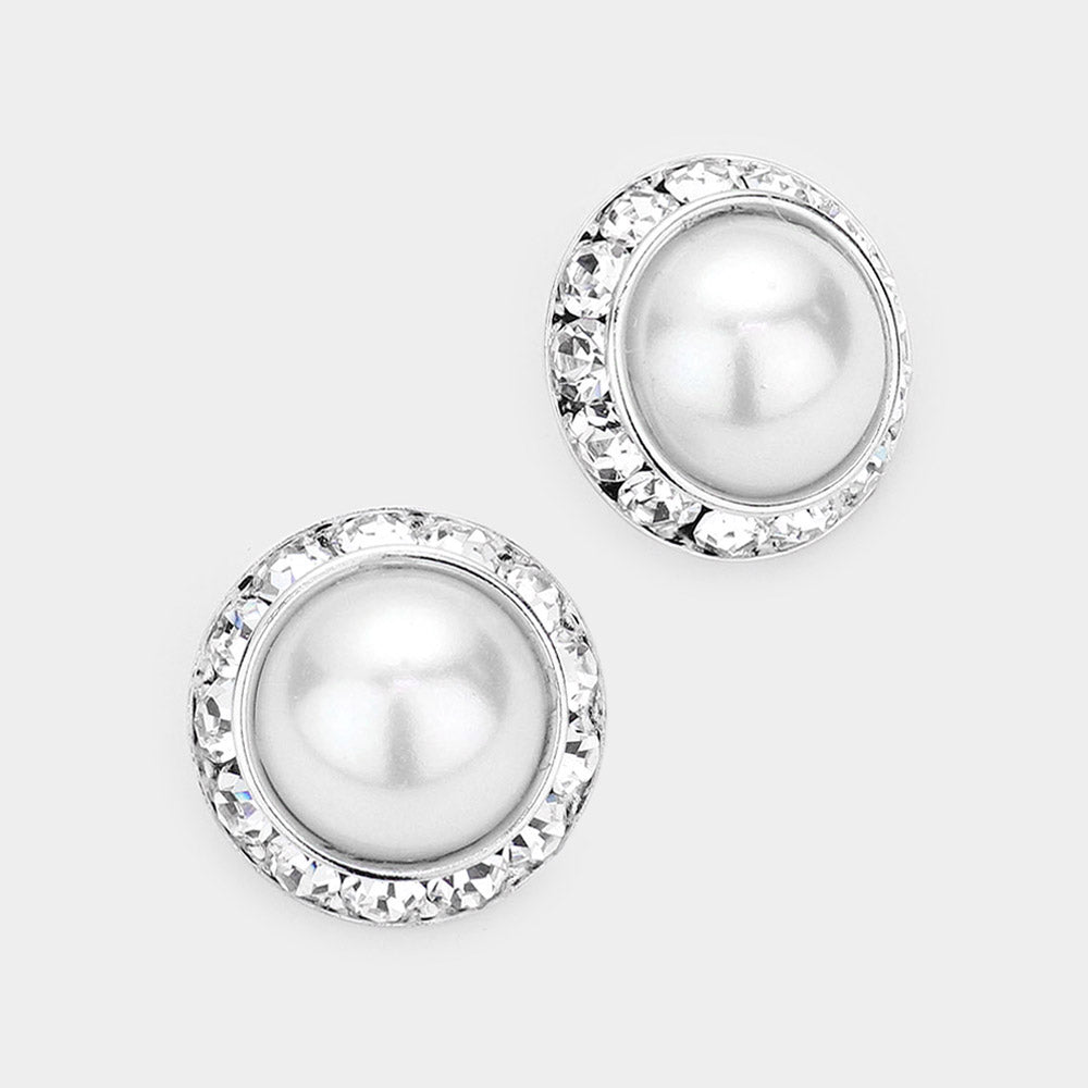 Madeline Love White Rivoli Cut Genuine Crystal Pearl Round Stud Earrings