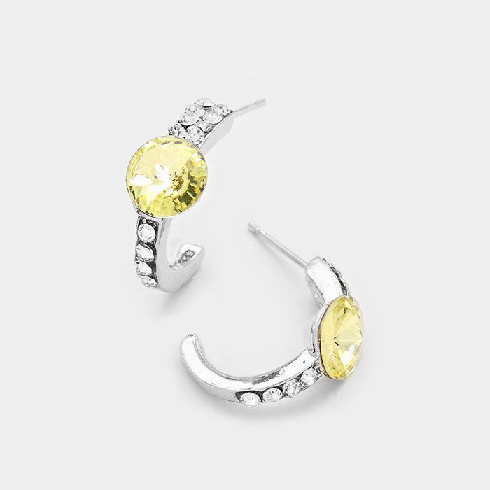 Light, Silver, Yellow Round Cut Genuine Crystal Half Hoop Earrings