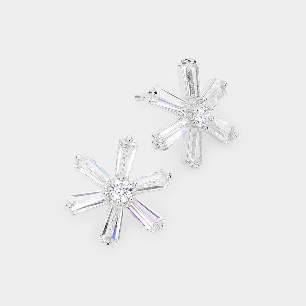 Madeline Love Rhodium Crystal cubic zirconia CZ flower stud earrings