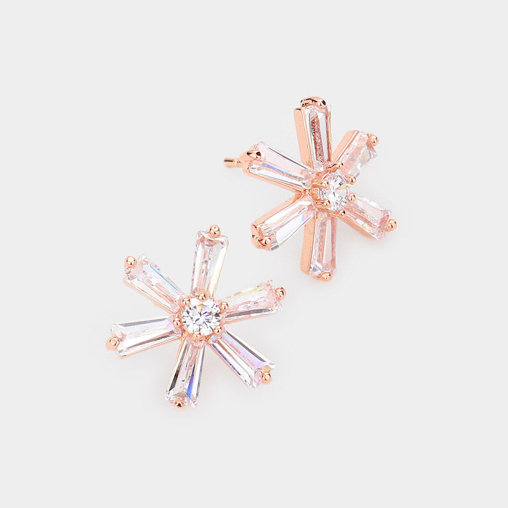 Madeline Love Rose Gold Crystal cubic zirconia CZ flower stud earrings