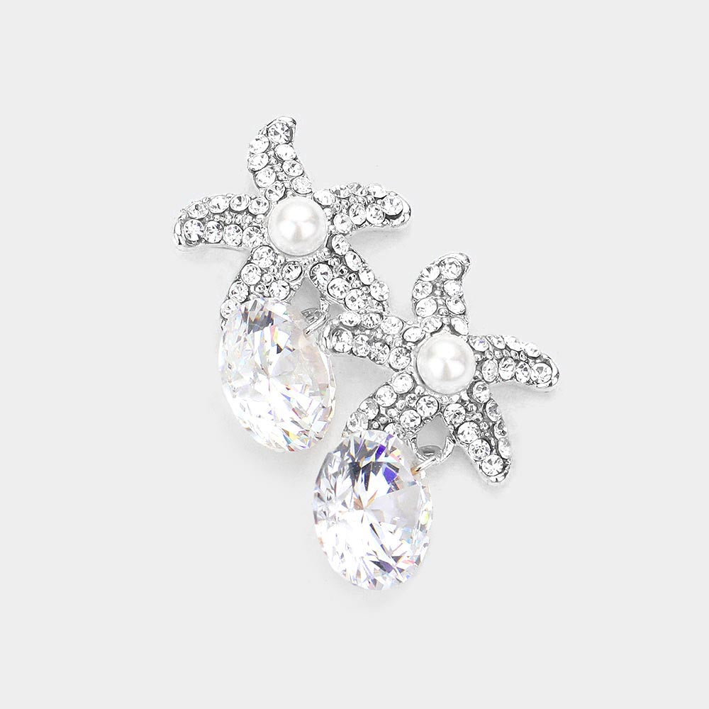 Madeline Love Rhodium Crystal Cubic Zirconia Drop Starfish Earrings