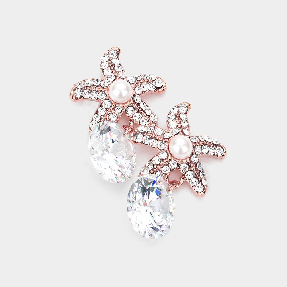 Madeline Love Rose Gold Crystal Cubic Zirconia Drop Starfish Earrings
