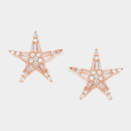 Clear, Rose Gold Crystal cubic zirconia CZ star stud earrings