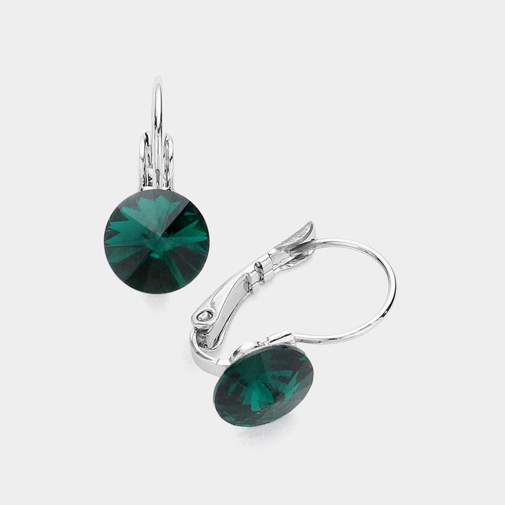 Emerald Genuine Round Crystal Lever Back Earrings