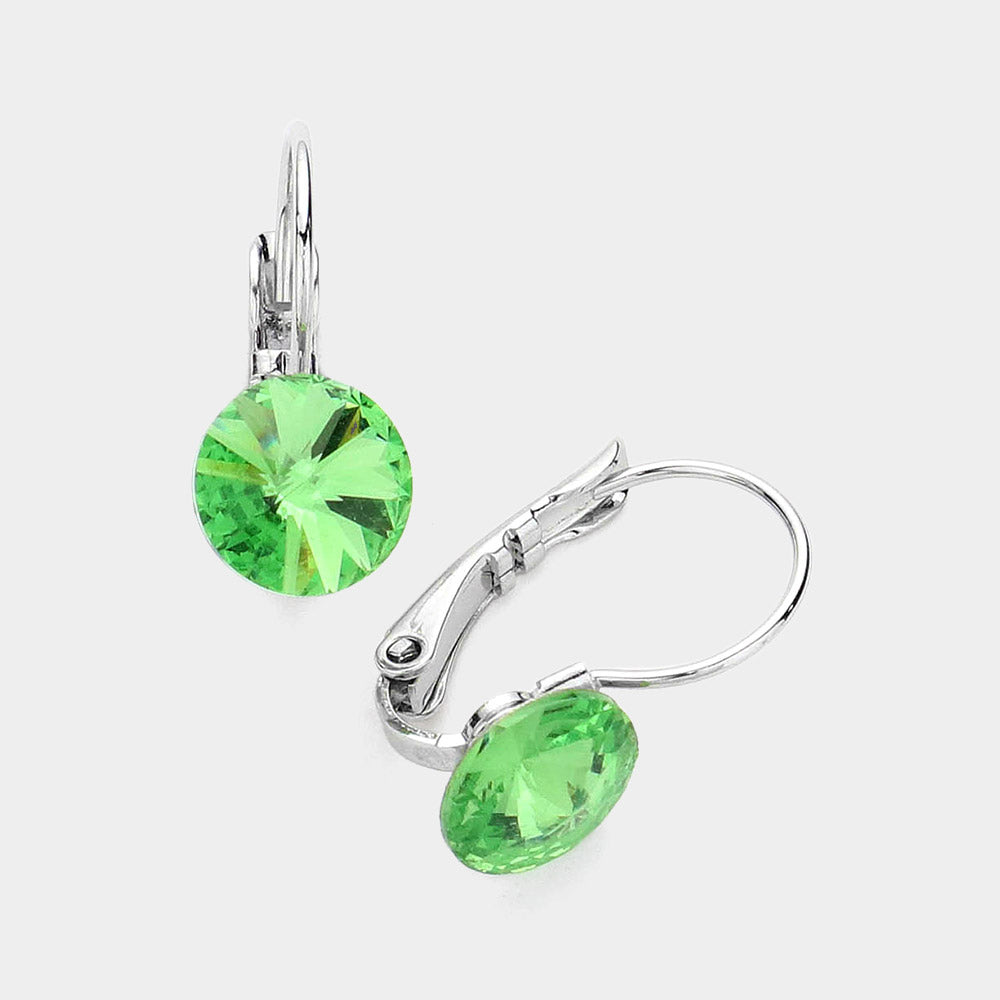 Peridot Genuine Round Crystal Lever Back Earrings