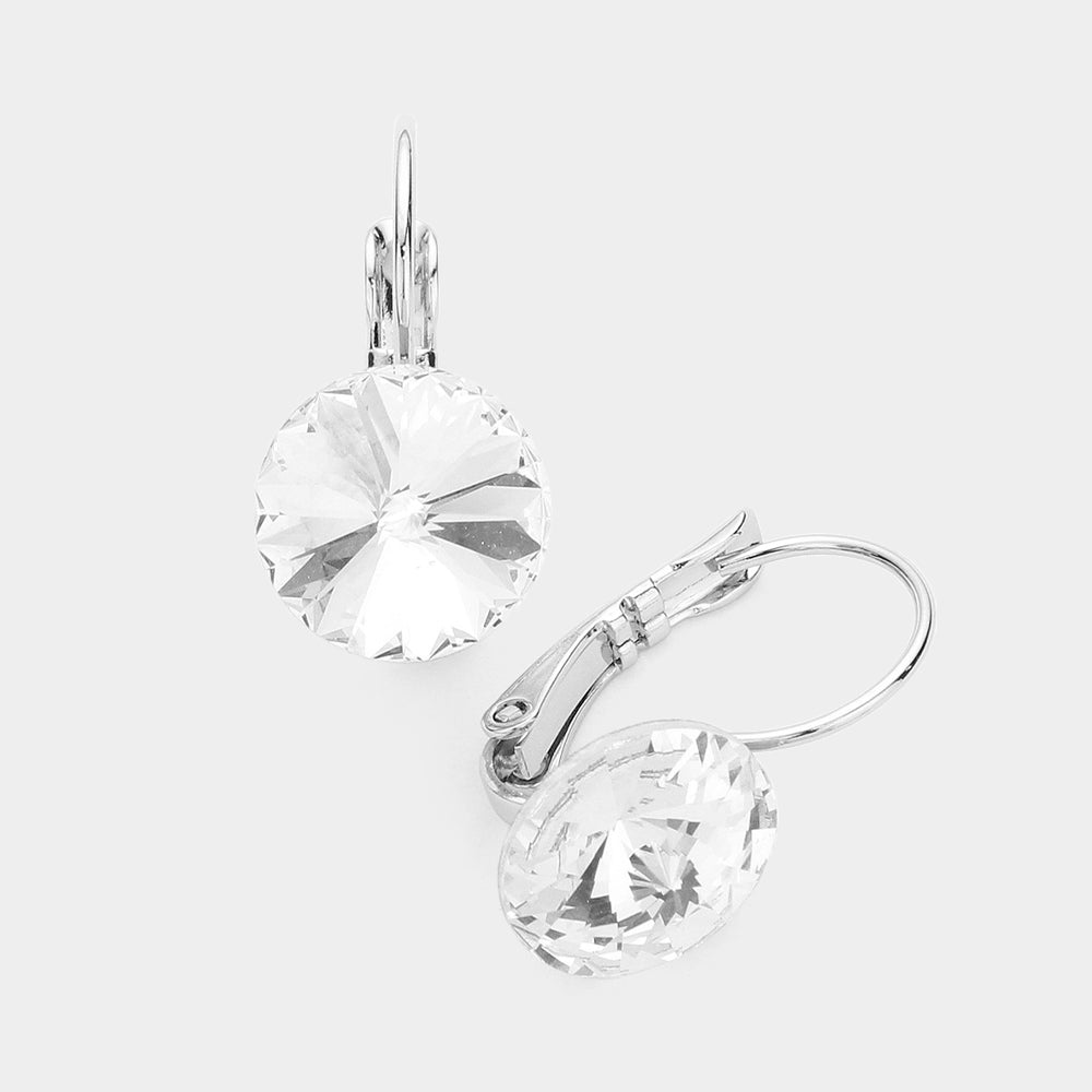 Clear Genuine Round Crystal Lever Back Earrings
