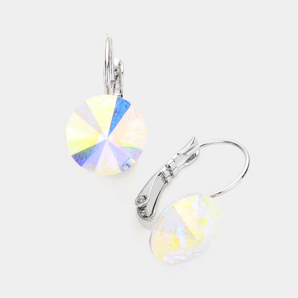 AB, Clear Genuine Round Crystal Lever Back Earrings