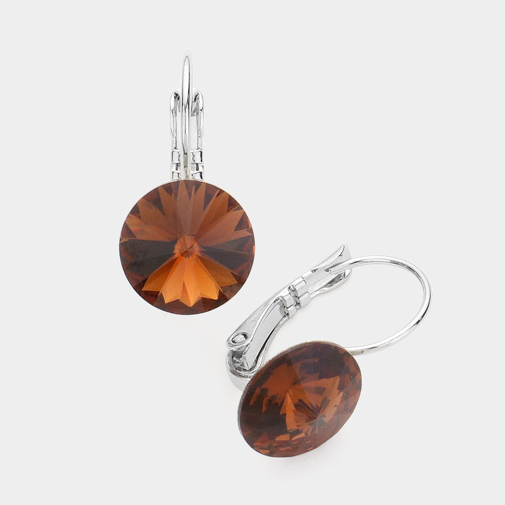 Smoked Topaz Genuine Round Crystal Lever Back Earrings