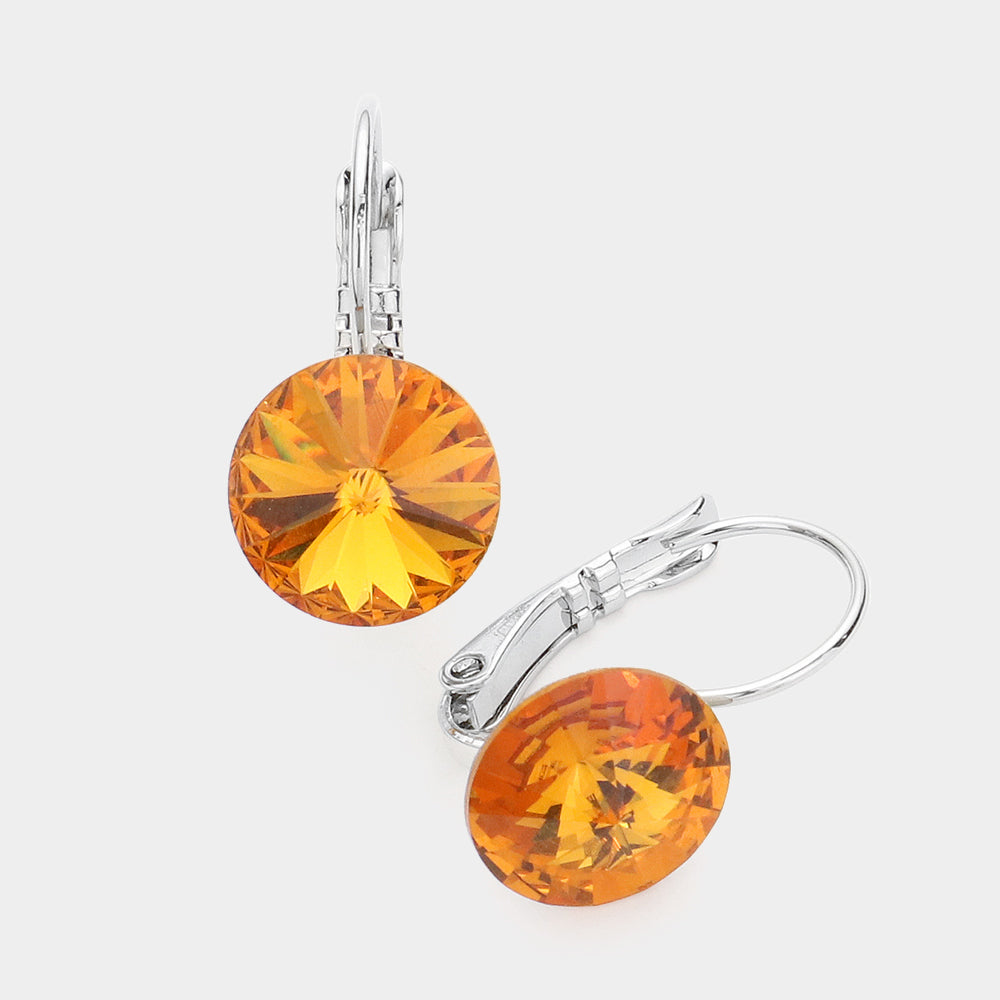 Topaz Genuine Round Crystal Lever Back Earrings